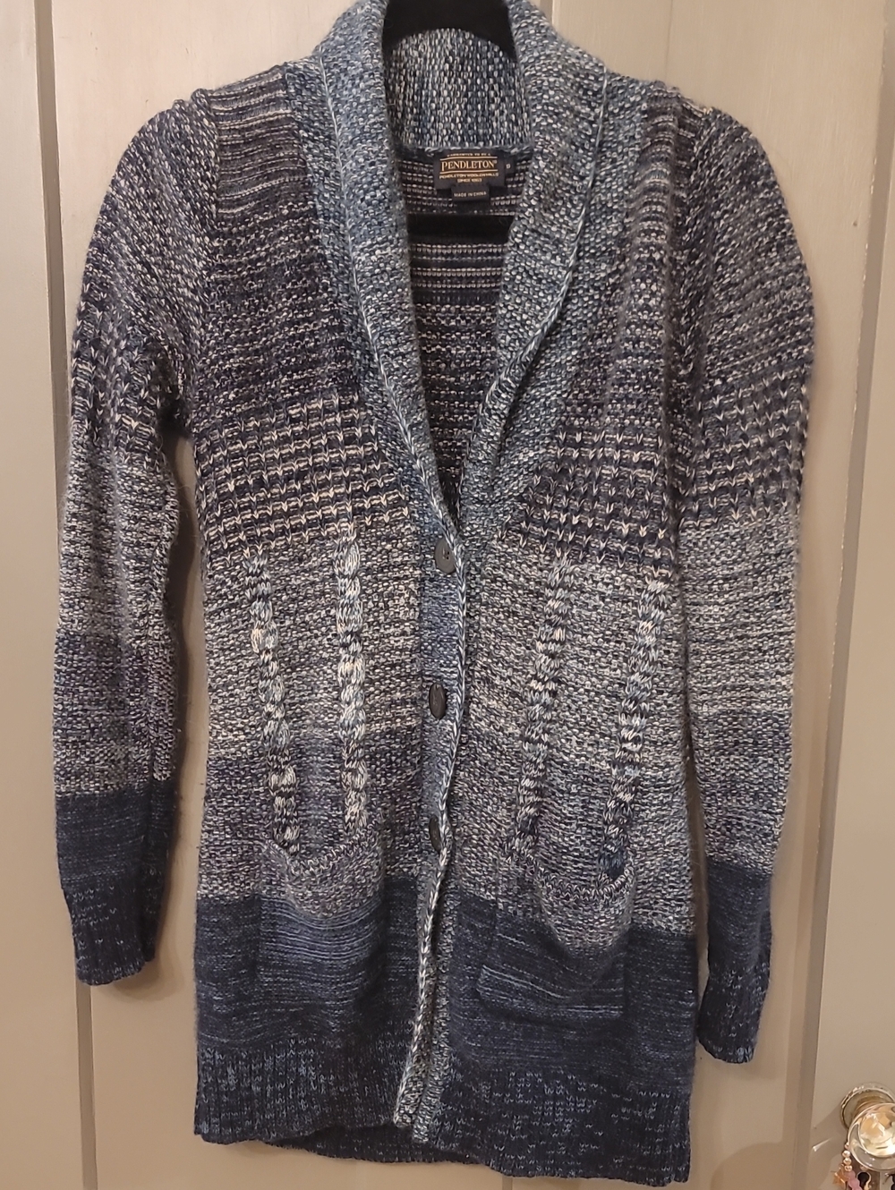 Pendleton Marled Navy and Light Blue Shawl-Collar Cardigan